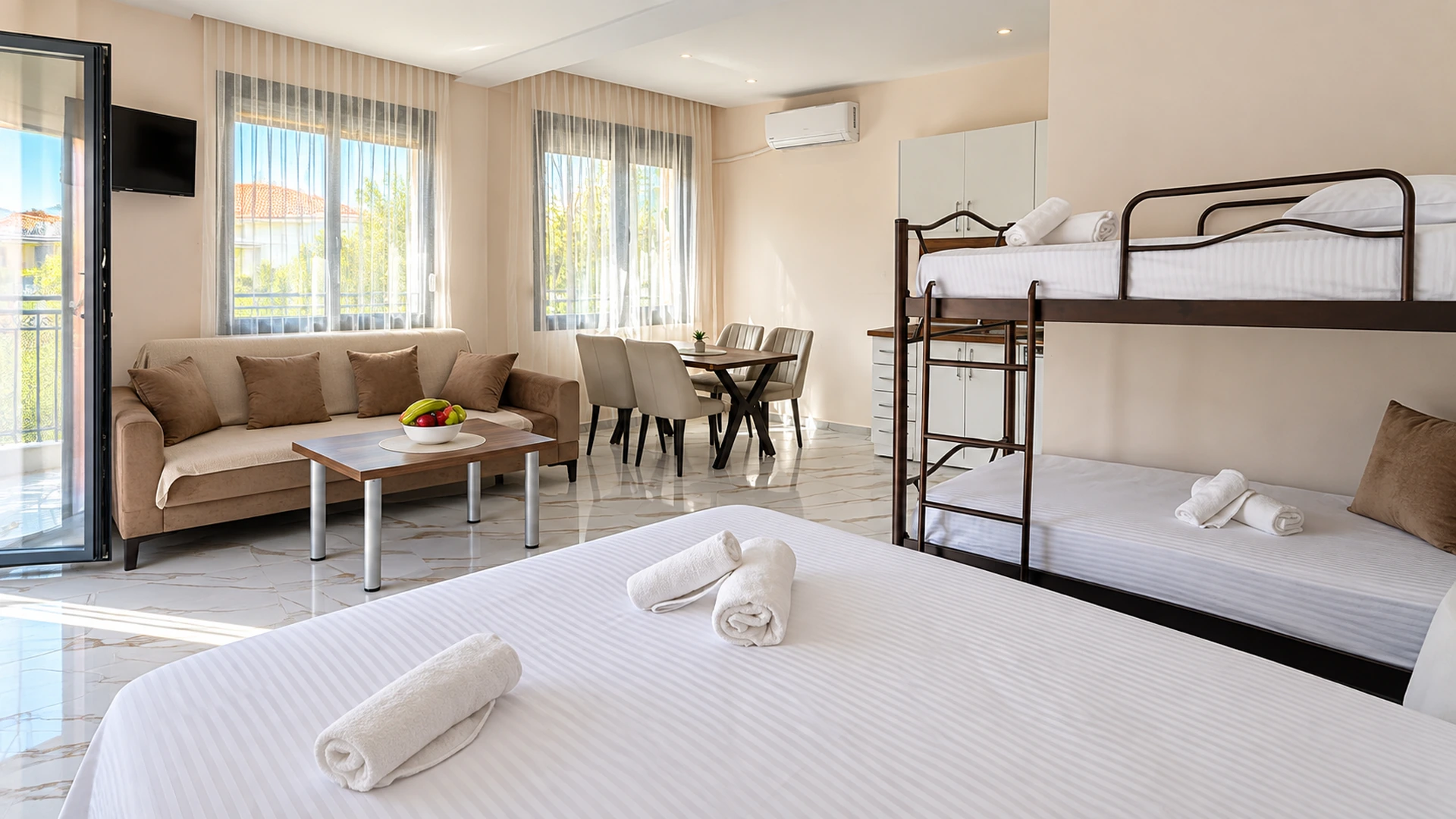 Alex Studios family studio with sleeping and living areas